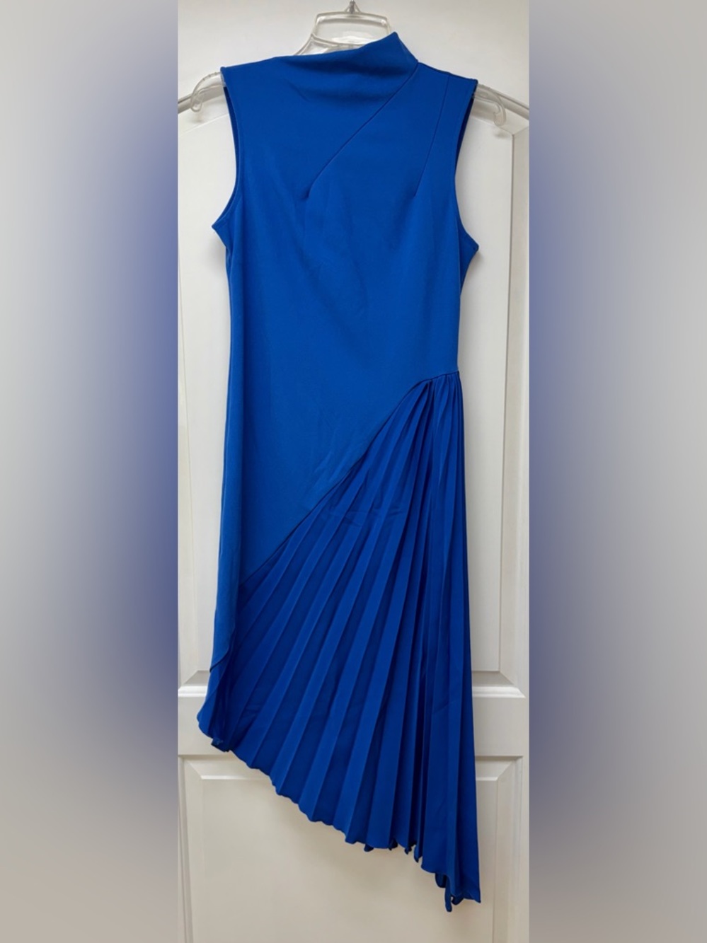 206: SHEIN Cobalt Blue Sleeveless Asymmetric Pleated Dress - Large